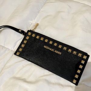 Michael Kors Black Gold Stud Wristlet
